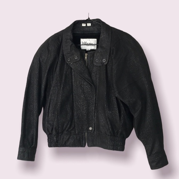 Wilsons Leather Jackets & Blazers - Wilsons Leather - VINTAGE Black Cheetah Print Bomber Jacket